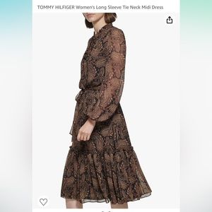TOMMY HILFIGER Women’s long sleeve tie neck Midi dress